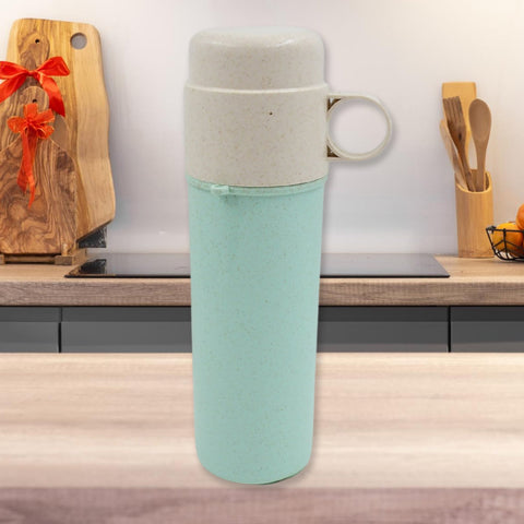 Travel Coffee Cup Portable Water Bottle Wheat Straw Coffee Tea Mug Coffee Mug with Lids for Coffee Tea Portable for School (300 ML Approx)