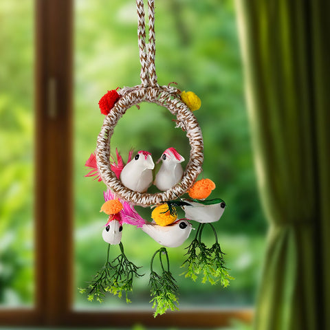 Home Decoration Bird Nest Decor Lovely Beautiful Artificial Birds Jute Nest Hanging for Balcony and Garden Decoration |Home Decor Wall Hanging Decorative Showpiece (1 Pc / Mix Color)