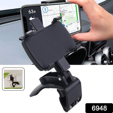 Car Phone Holder Clip Mount 360 Degree Rotation Dashboard Rear View Mirror Sun Visor Smartphone HUD Navigation Fold Stand Plastic Black Compatible For All Smart Phones