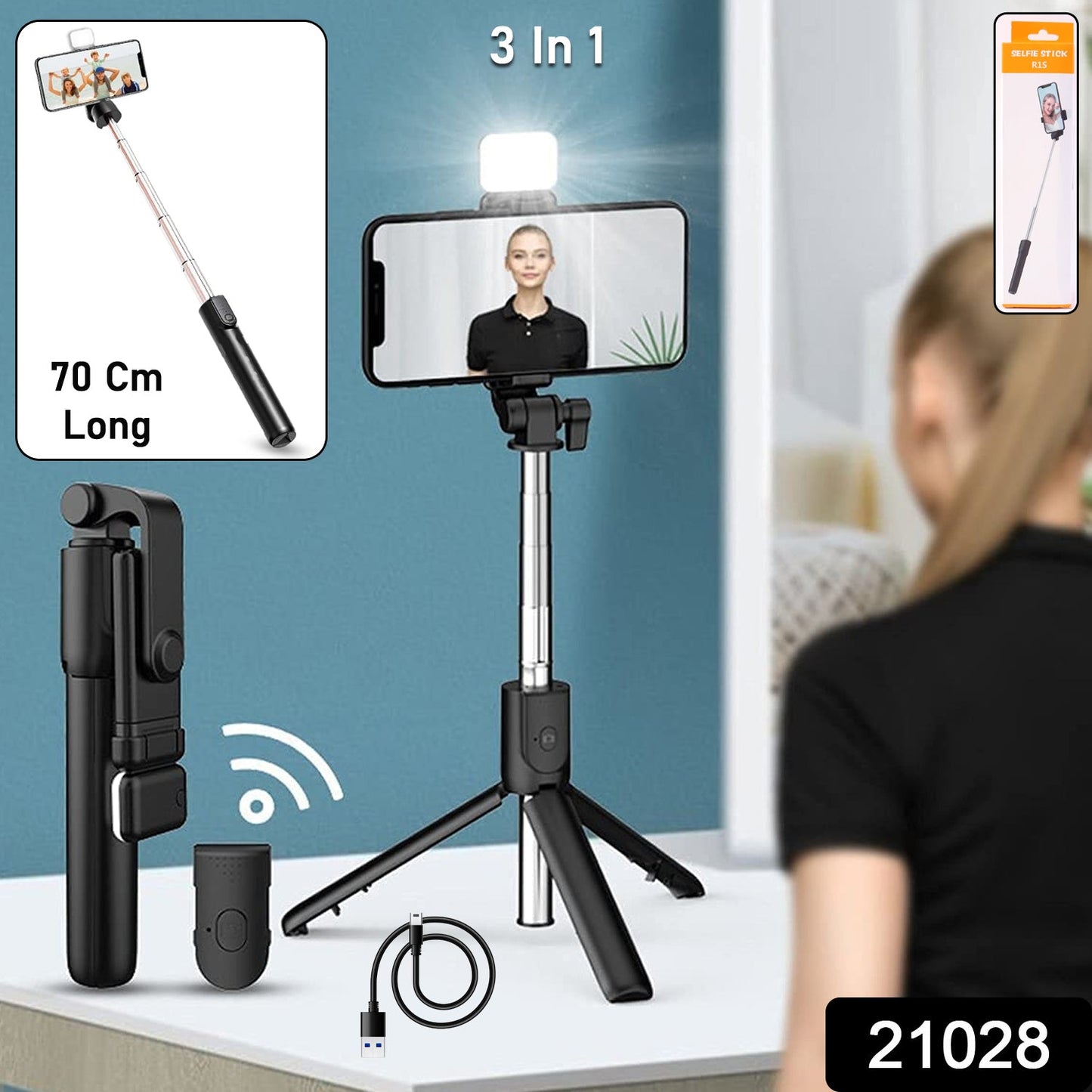 Close up of 3 in 1 Wired Selfie Stick with Extendable Handle (70 Cm Long) - mob... features and build quality