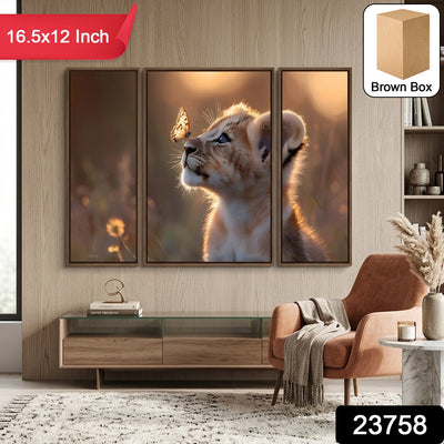 Lion Cub Wall Art Ð Vibrant 3-Panel MDF Wall Decor - second image