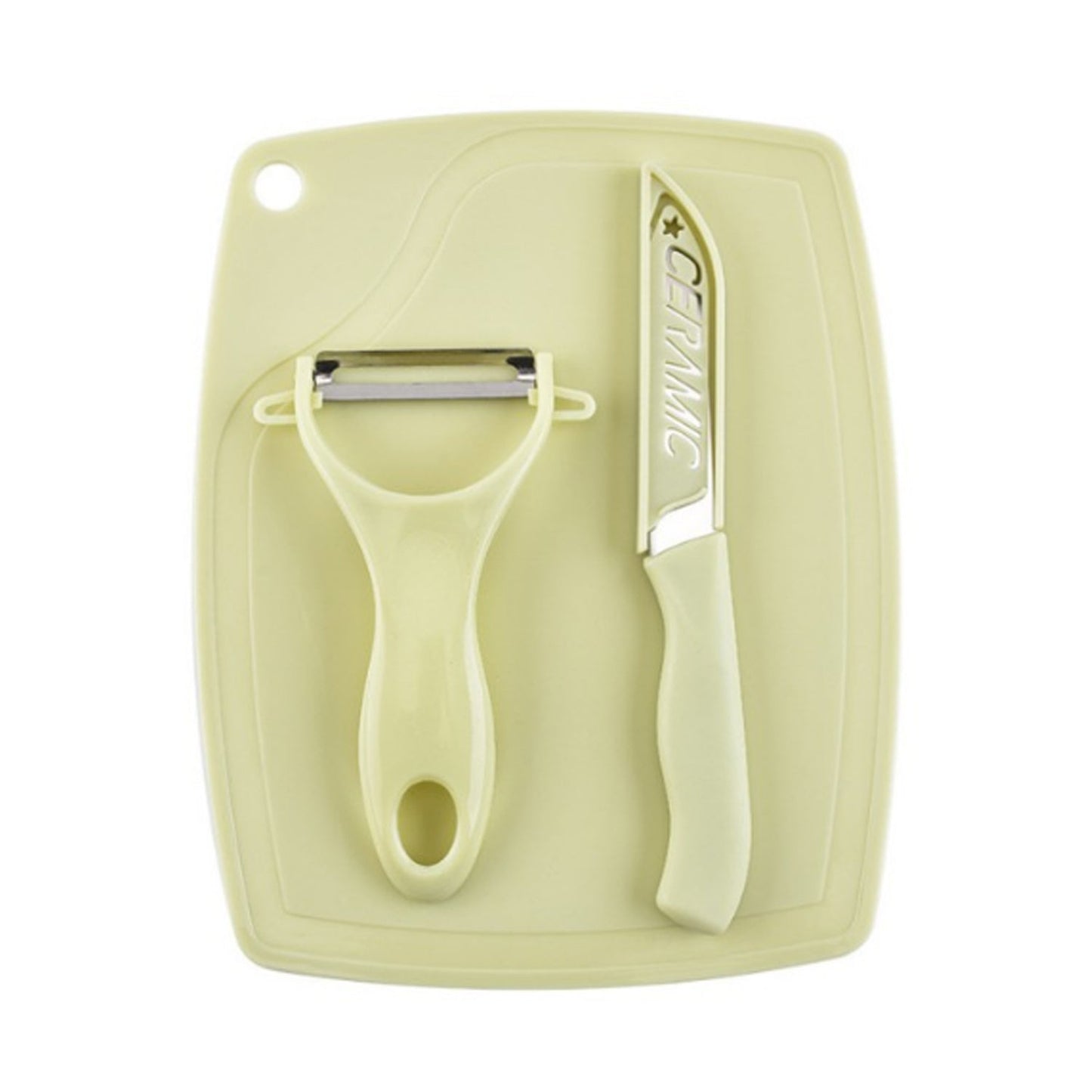 Plastic Kitchen Peeler - Green & Classic Stainless Steel 3-Piece Knife Set Combo