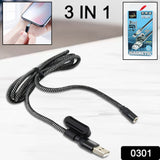 3 in 1 Magnetic USB Charging Cable | USB-c Android and Lightning with Extra Protecting Nylon| Strong Magnetic Cable with Full Rotation Support Fast Charging