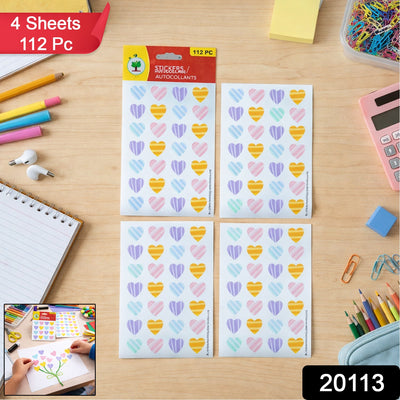 Colorful Heart Shape Decorative Sticker Set (4 Sheets, 112 Pc) - second image