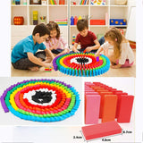 Domino blocks laid out in colorful display