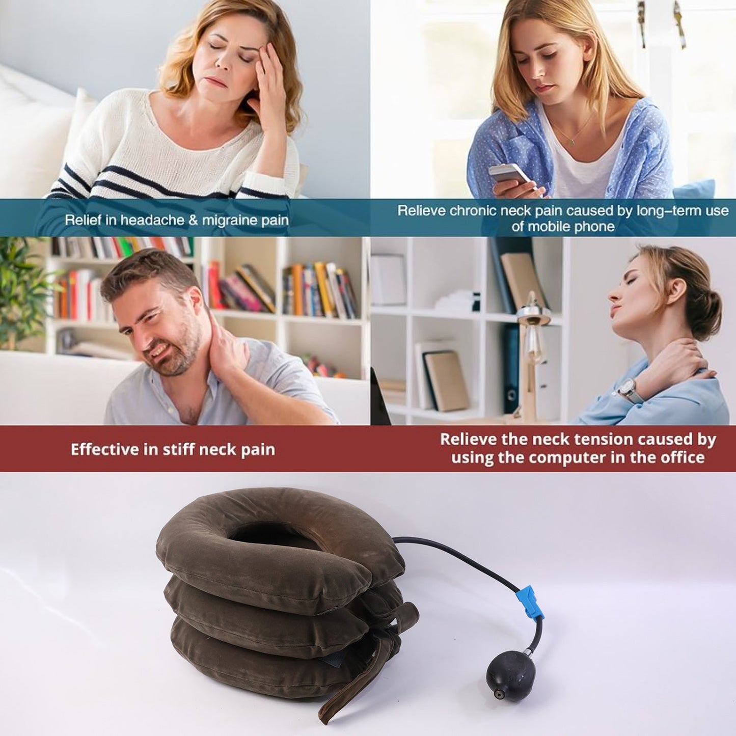 Lifestyle view of 3 Layer Inflatable Cervical Neck Traction Support Collar (1 Pc) - H... in use