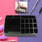 Detailed image of the 16-compartment makeup storage box, highlighting its structure and compartments