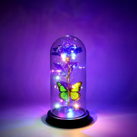 LED Preserved Rose with Colorful Butterfly in Plastic Dome (1 Pc & Mix Color)
