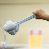 Bath scrubber with long handle and puff for a refreshing shower