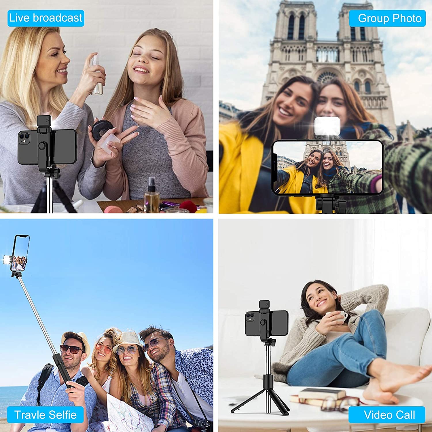 Lifestyle view of 3 in 1 Wired Selfie Stick with Extendable Handle (70 Cm Long) - mob... in use
