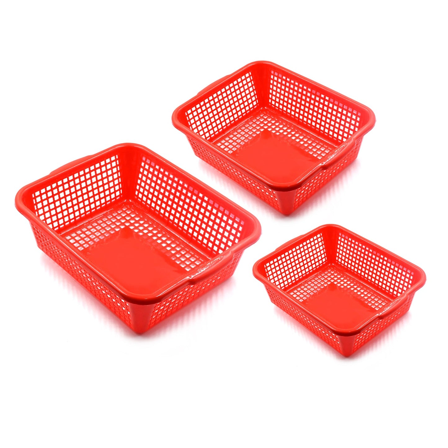 Large plastic dish rack, 3 pieces, for draining vegetables and fruits.