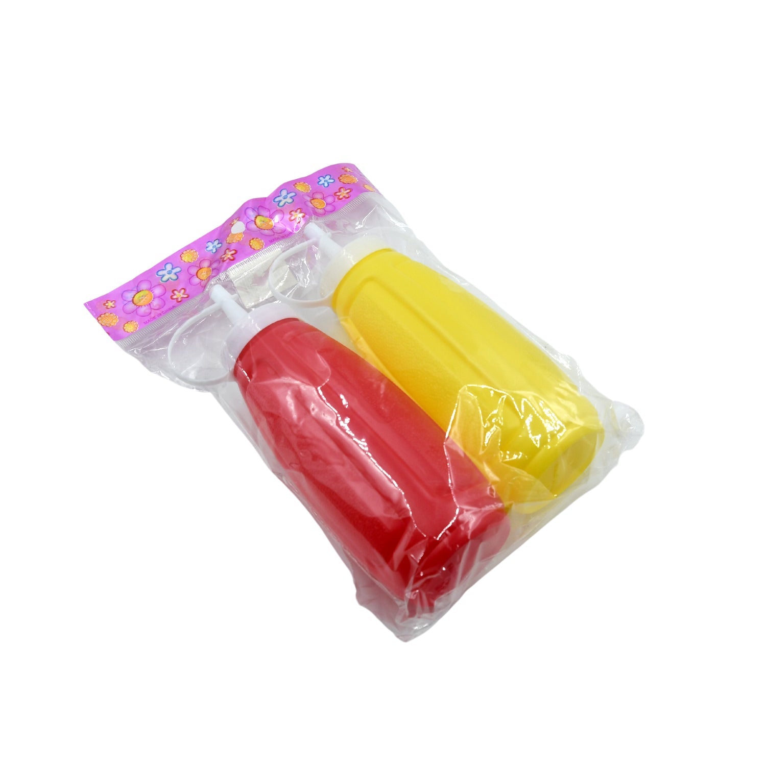 Squeeze bottles for sauces, 2-pack, suitable for ketchup, mustard, and honey.