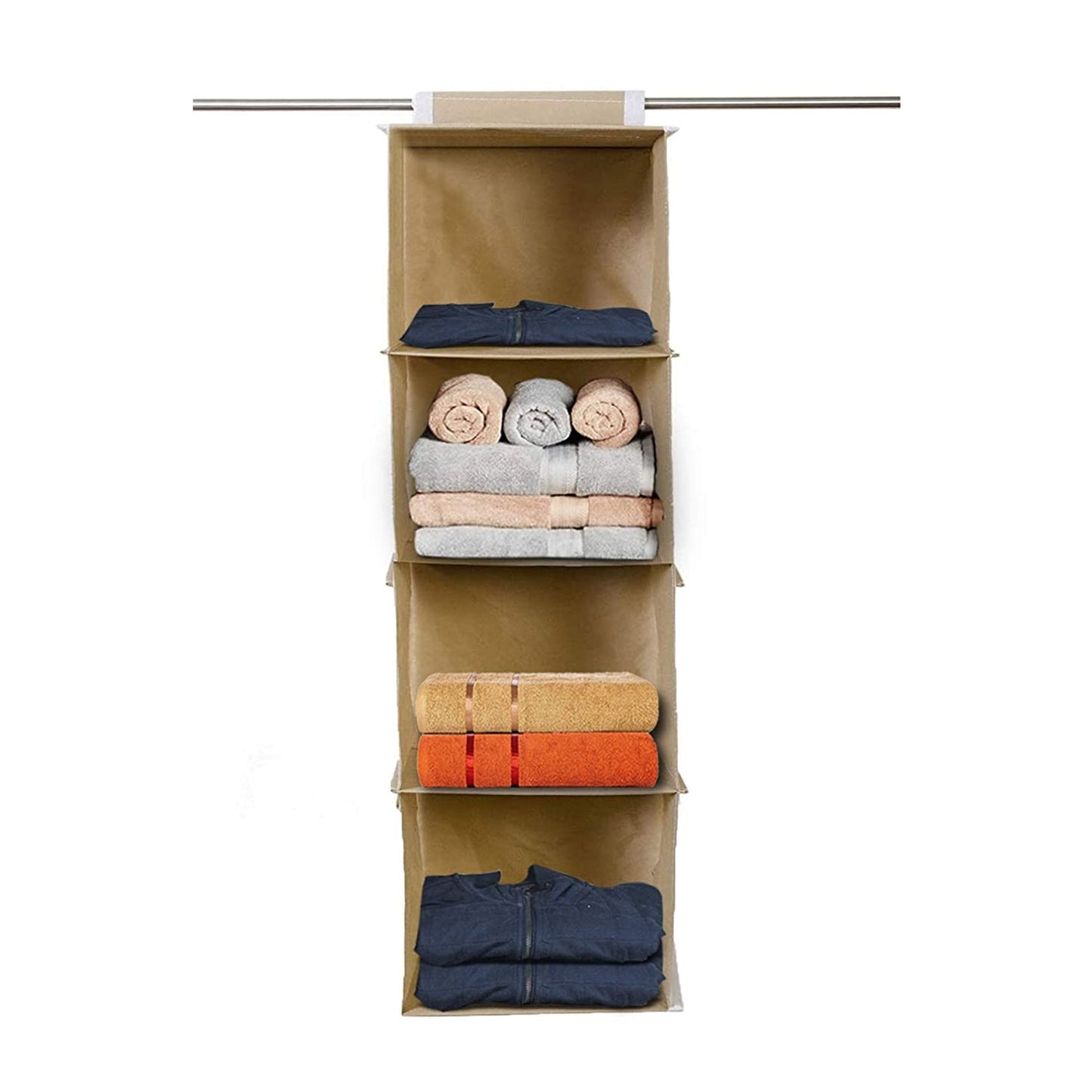 4-shelf fabric closet organizer, hanging view