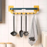 Wall-Mounted Double Bar Towel Holder with Hooks & Adjustable Folding Shelf