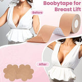 Boob Tape with Nipple Covers: Cotton, Breathable, Lift & Support (5m, 10 Pairs)