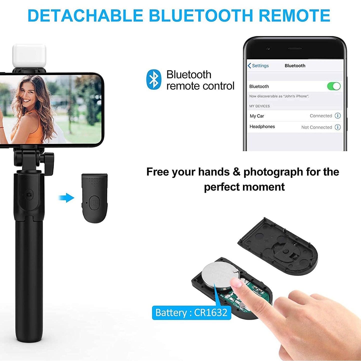 Lifestyle view of 3 in 1 Wired Selfie Stick with Extendable Handle (70 Cm Long) - mob... in use