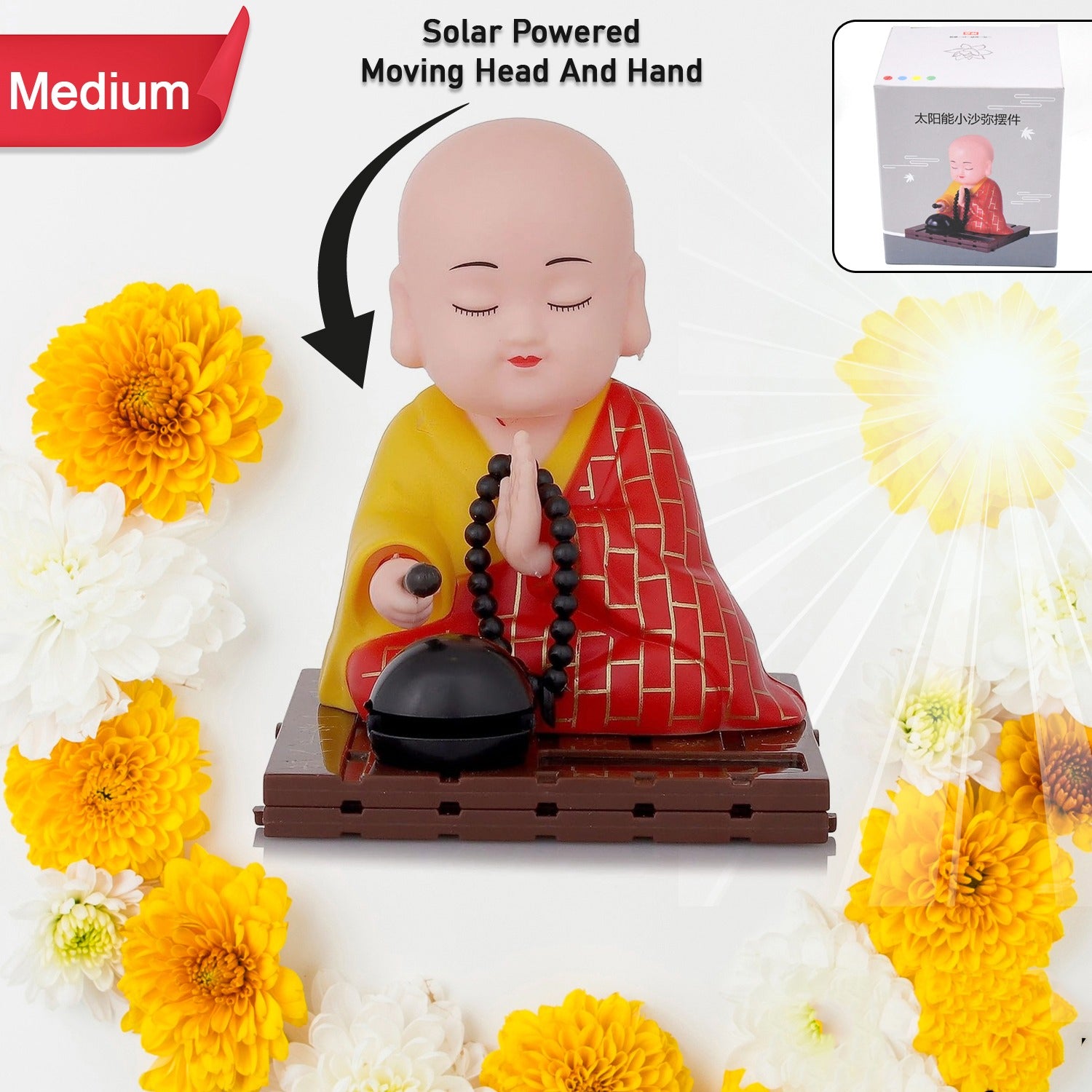 Solar Powered Sitting  Buddha Statue  Moving Head And Hand (1 Pc  Medium) - LootFaat