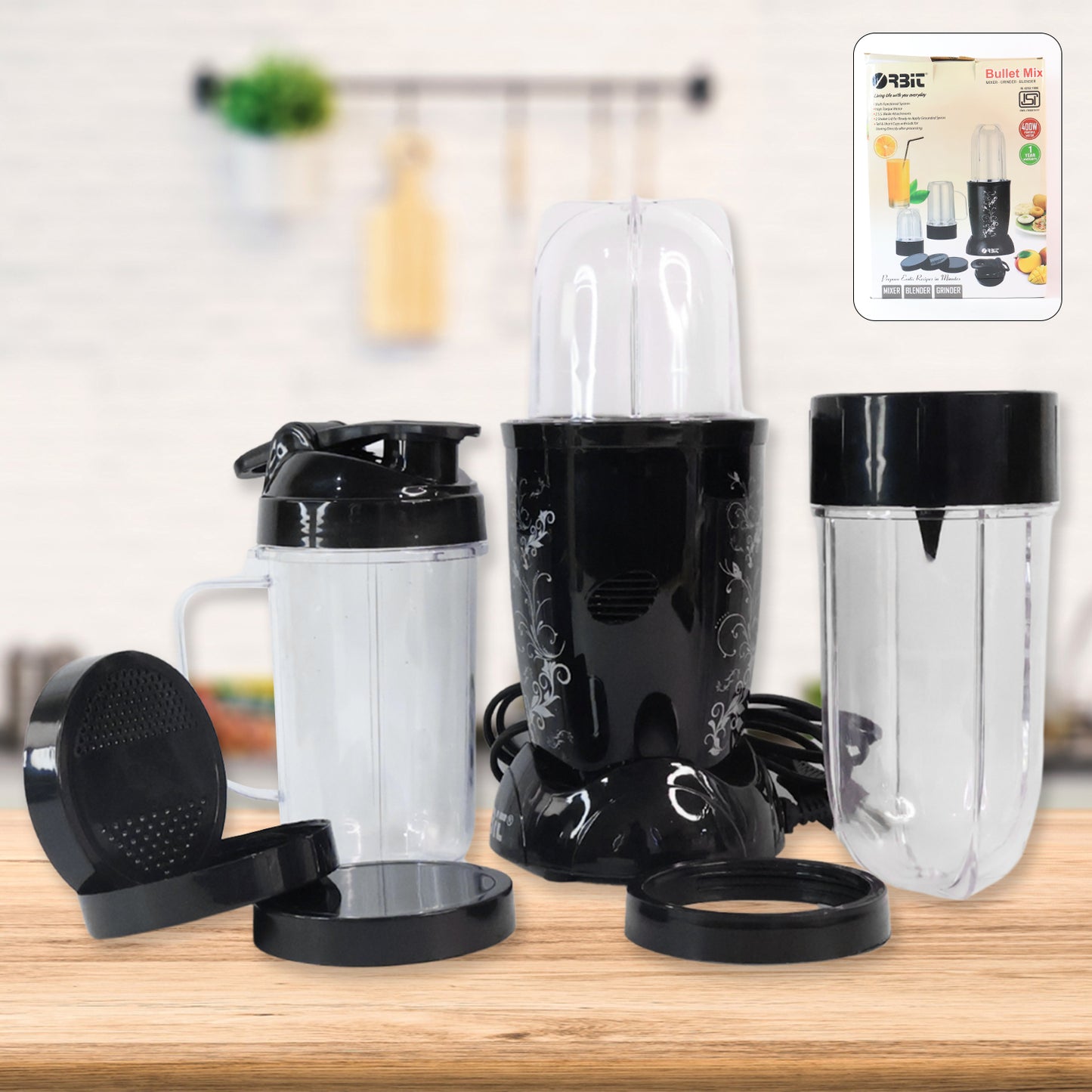 Orbit 400W Bullet Mixer Grinder with 3 Jars