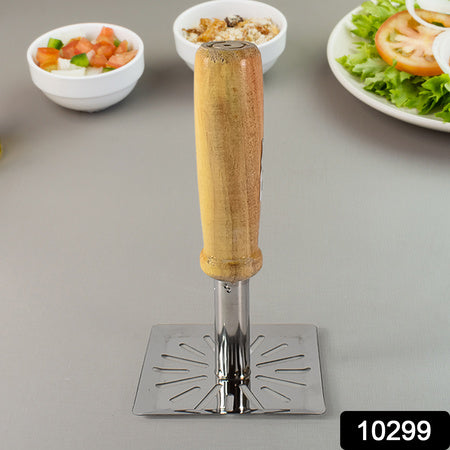 Kitchen Tools Wooden Handle Square Stainless Steel Potato Masher (1 Pc) - LootFaat