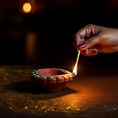 Decorative Hand Painted Clay Puja Diya For Diwali Handmade Diya (6 Pcs Set) - second image