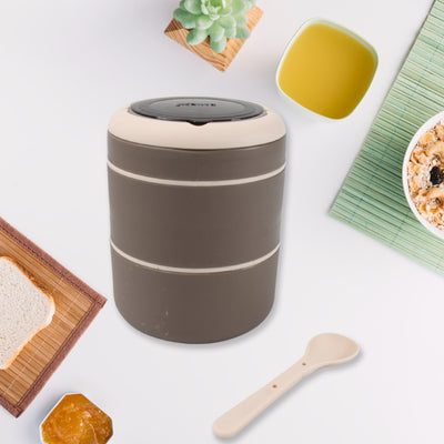 Ganesh Smart Stack 2 Layer Protable Lunch Box Stainless Steel Airtight Leak-proof Lunch Box For Office School Picnic - Color May Vary