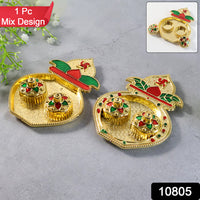 Decorative Plastic Kalash-shape Double Kumkum Box (Mix Design 1 Pc)