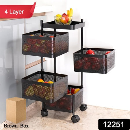 Metal Square High Quality Kitchen Trolley With Wheels (4 Layer  1 Pc) - LootFaat