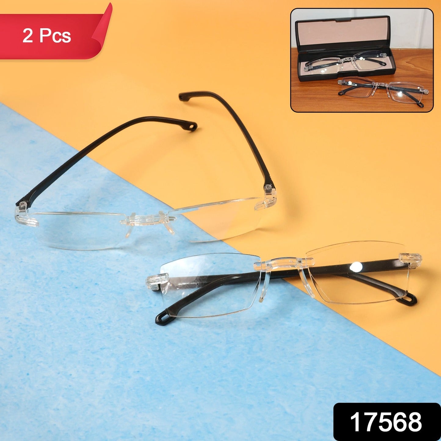 Portable Pack of 2 Rimless Reading Glasses Health - Premium Quality - Best Quality & Value
