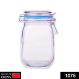 Plastic food storage jar with airtight seal and zipper, 1000ml.