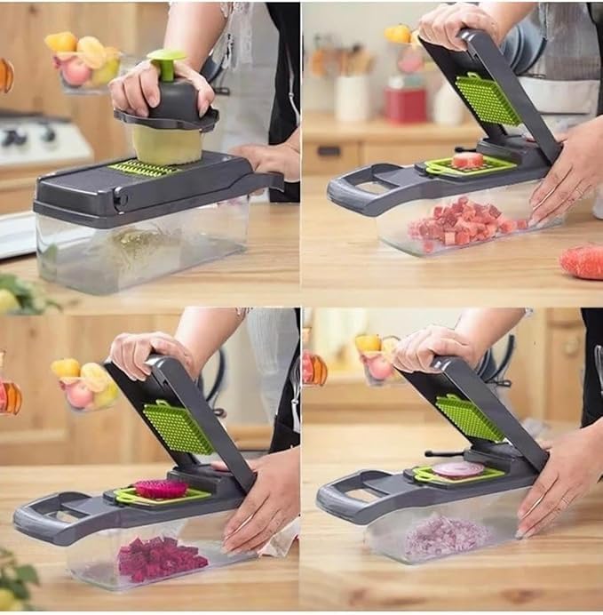 14 in 1 Multipurpose Chopper, Fruits & Vegetable Cutters, Grater Peeler Chipser, Unbreakable Food Grade Body, Chopper for Kitchen | Easy Push to Clean Button Slicer Dicer