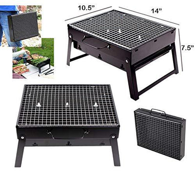 Portable Folding Charcoal BBQ Grill - Black Carbon Steel
