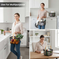 Multi-Purpose Metal Mesh Storage Basket with Bamboo Handle – Stylish & Durable Organizer for Kitchen, Bathroom, Pantry, and Home (25 x 25 x 18 CM)