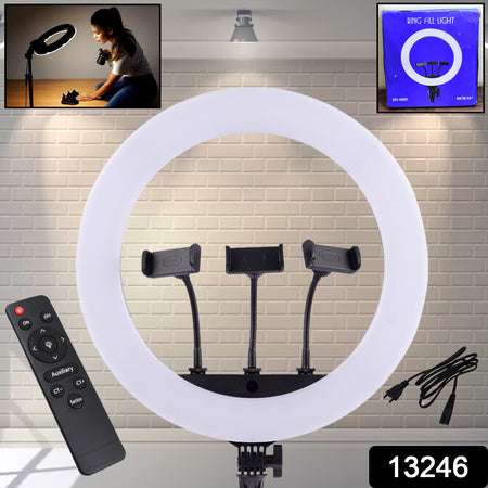 18 Inch Led Ring Light With 3 Colour Modes  3 Mobile Holders Remote Control (1 Set) - LootFaat