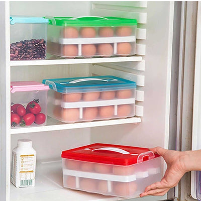 32 Egg Holder 2-Layer Stackable Egg Storage Container with Lid and Handle