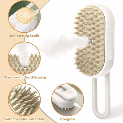 Electric Steam Pet Grooming Brush for Dogs & Cats - Hair Removal & Massage