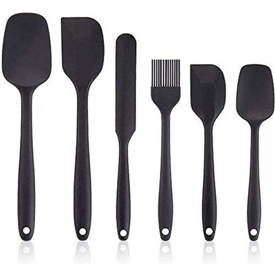 Silicone Spatula Set of 6 | Food Grade Silicone One-Piece Design | Heat Resistant Non-Stick Kitchen Spatulas for Cooking, Baking & Mixing | Seamless Black Spatula Set