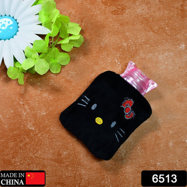 Hot water bag with Hello Kitty design, black color, for warming and pain relief