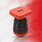 Retractable folding stool, compact and portable, ideal for fishing, camping, and garden use.