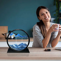 Moving Sand Art Picture Decor 3d Deep Sea Sandscape Liquid Motion Round Glass Frame Display Flowing Sand Relaxing Gift For Kids Adults Painting Artistic Sandscape For Home Office Ornament Desktop Art Bookshelves Decoration (1 Pc )
