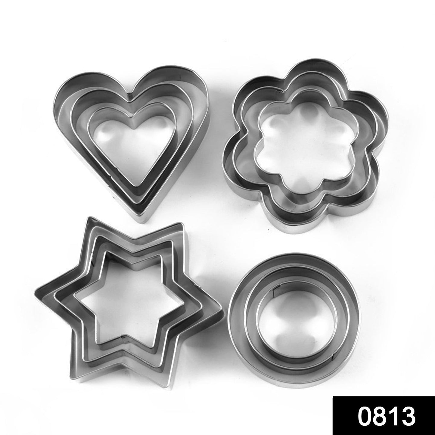 Cookie Cutter Stainless Steel Cookie Cutter with Shape Heart Round Star and Flower (12 Pieces)