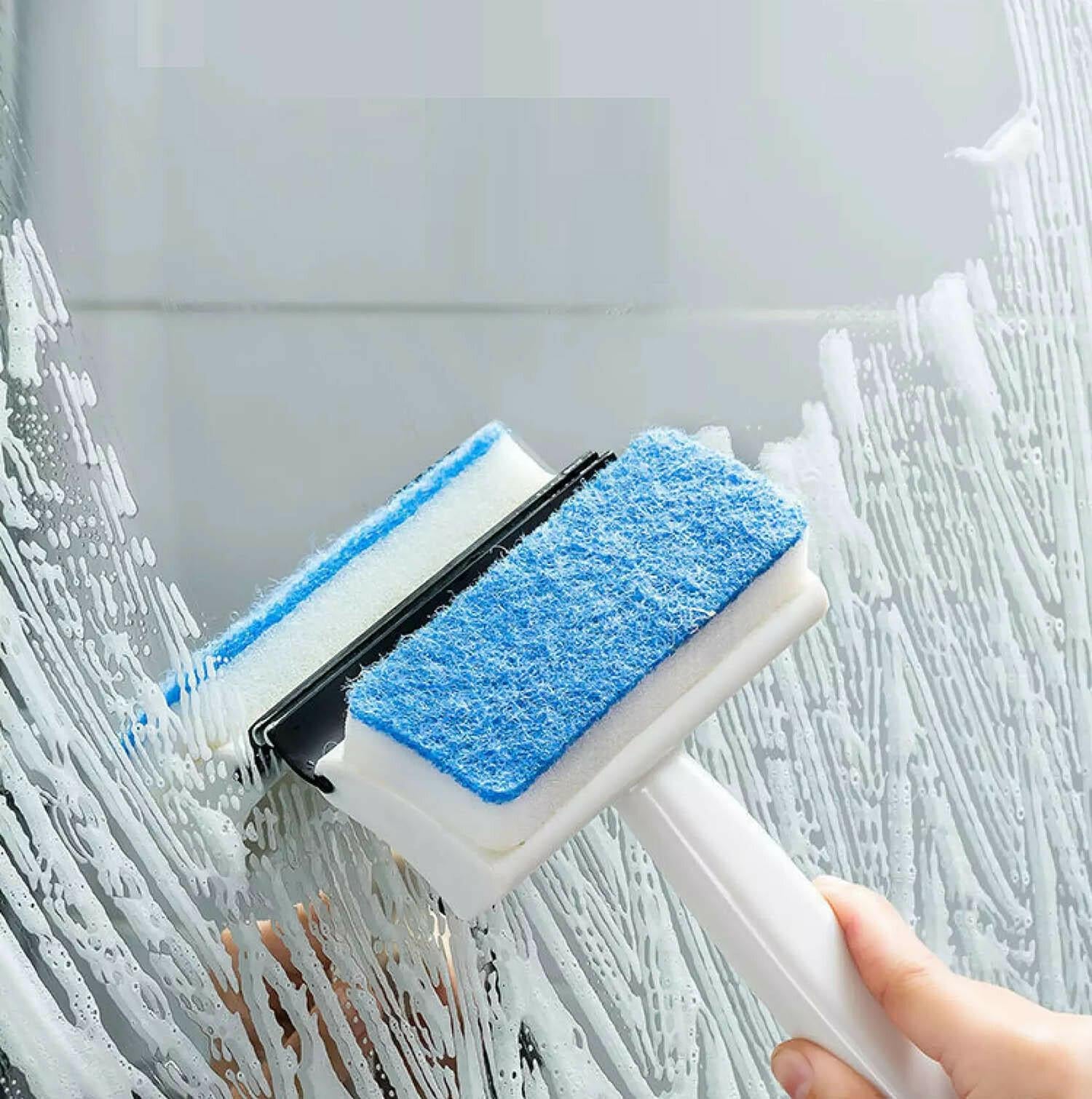 2 In 1 Glass Wiper Cleaning Brush Mirror Grout Tile Cleaner Washing Pot Brush Double-sided Glass Wipe Bathroom Wiper Window Glass Wiper - LootFaat