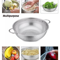 Stainless Steel Colander With Handle Large Metal Mesh Basket Strainer For Pasta Spaghetti Berry Veggies Fruits  Kitchen Food Colander Dishwasher Safe (1 Pc  25.5 Cm) - LootFaat