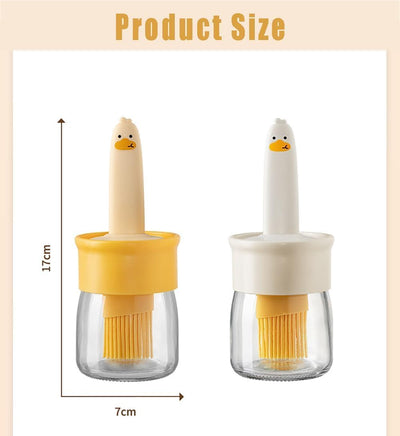 Glass Olive Oil Dispenser Bottle with Silicone Brush 2 in 1,200ml Cute Duck Silicone Measuring Oil Dispenser Bottle for Kitchen Cooking,Frying,Baking,BBQ Pancake,Air Fryer