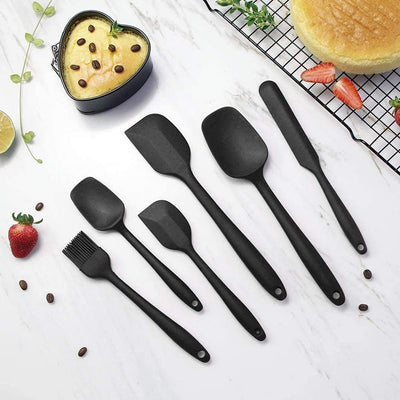 Silicone Spatula Set of 6 | Food Grade Silicone One-Piece Design | Heat Resistant Non-Stick Kitchen Spatulas for Cooking, Baking & Mixing | Seamless Black Spatula Set - second image