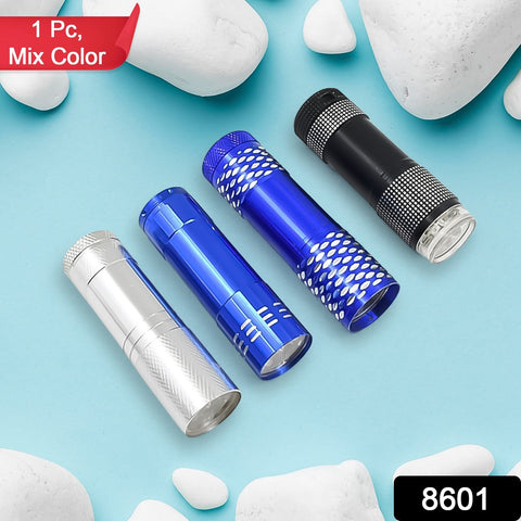 Portable Mini Torch, Super-Bright Mini 9 LED Bulb Pocket Torches - Torch Flashlight for Camping, Hiking, DIY, Travelling, Outdoors and More 3 Battery operated (Battery not included / 1 pc / Mix Color)