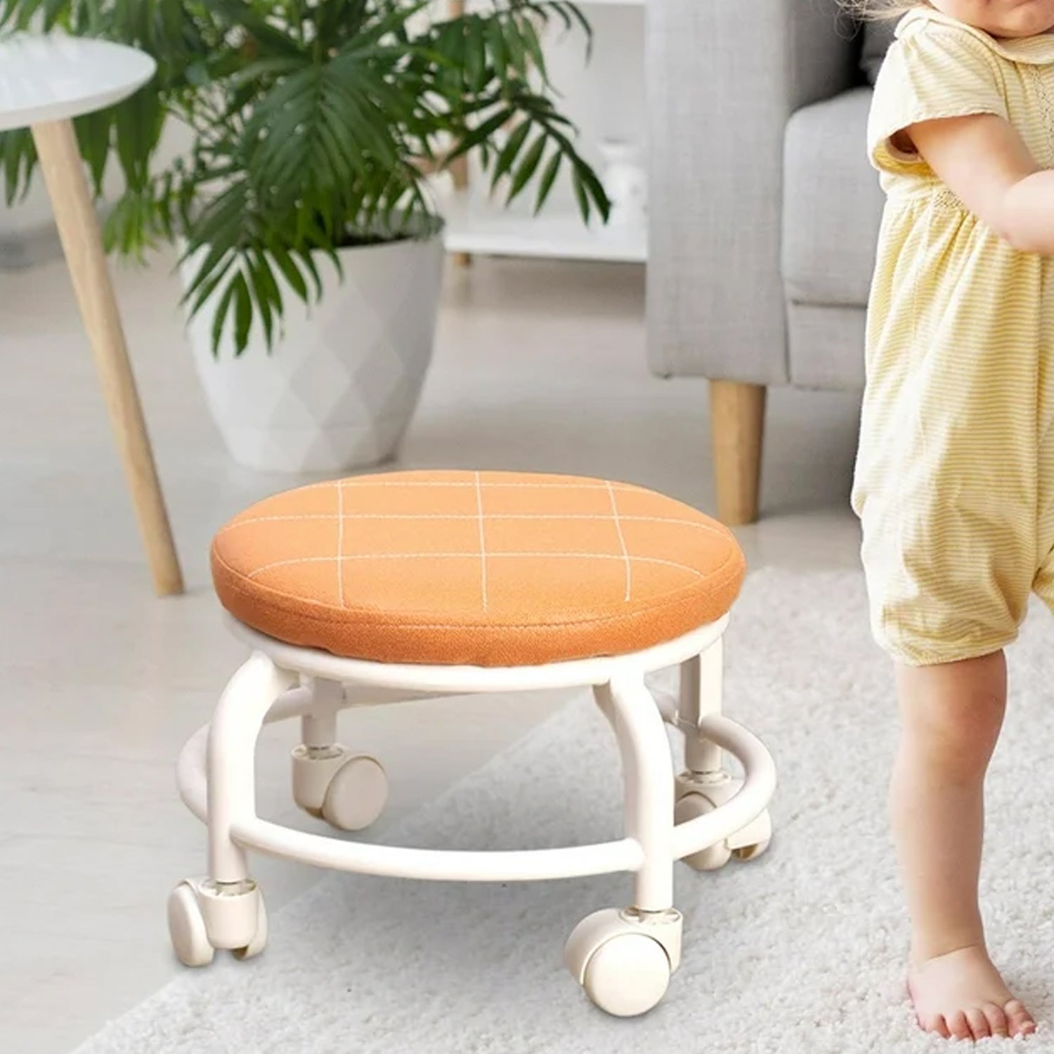 Roller Seat Stool Low Height Rolling Stool Multifunctional Small Household Movable Mini Stool Pulley Wheel Stool For Garage Home Library (1 Pc) - LootFaat