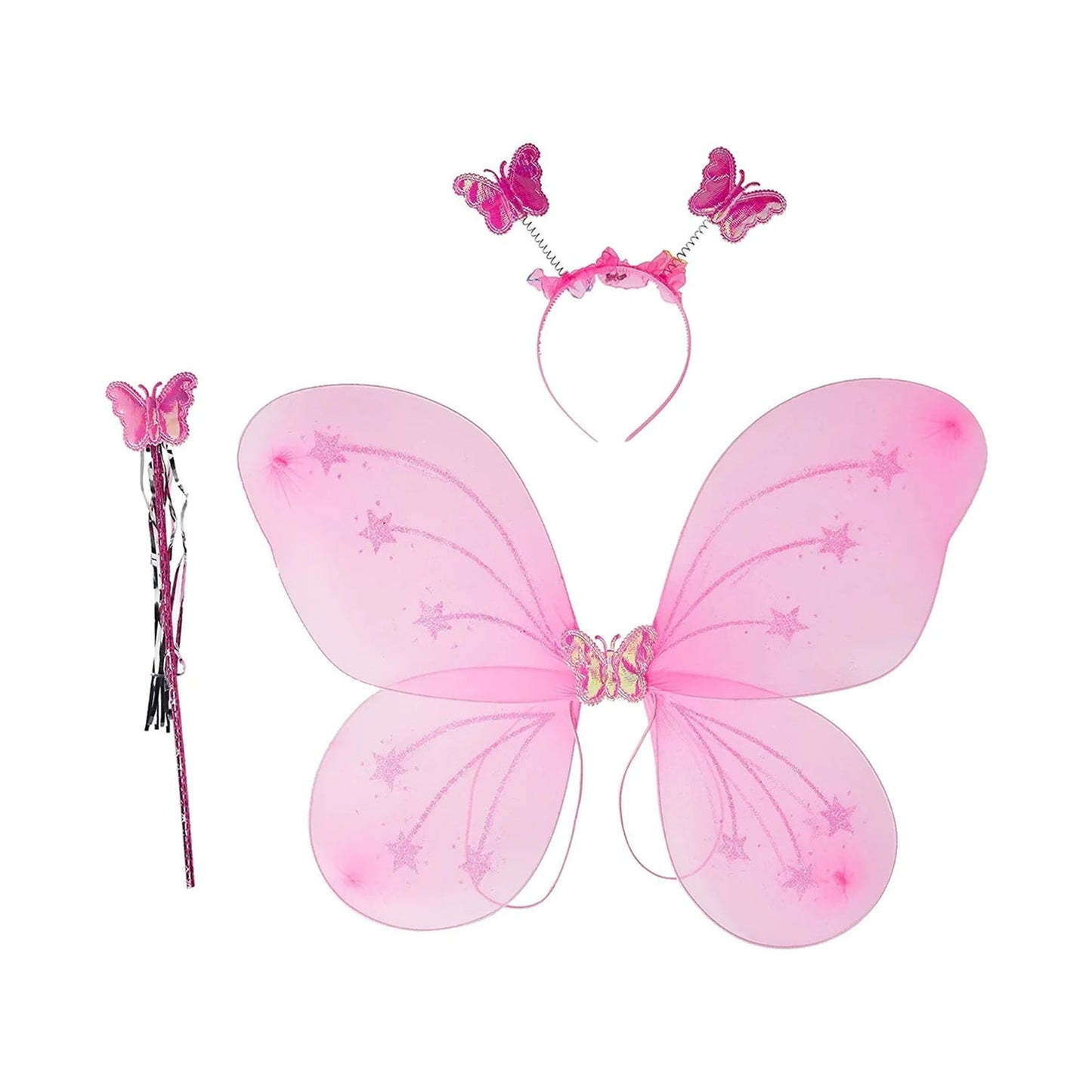 Baby Girl's Fairy Nylon Butterfly Wings Costume Butterfly Fairy Angel Wing| Wand And Hairband Multi- Color For Party (1pc)