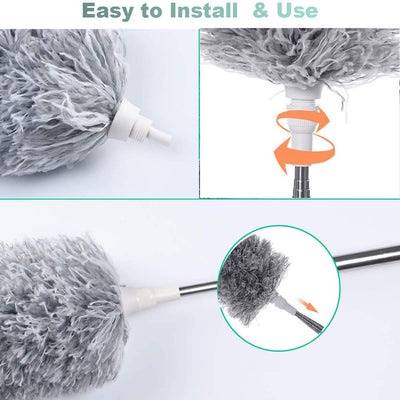 Microfiber Dusters For Cleaning Telescoping Feather Duster With 100 Inches Extendable Handle Pole Dusting Cleaning Tools For Cleaning High Ceiling Ceiling Fan Blinds Cobwebs Furniture Cars - second image