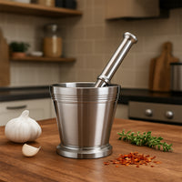 Heavy Duty Stainless Steel Mortar And Pestle Set For Kitchen Khalbatta Set (2 Pc Set)