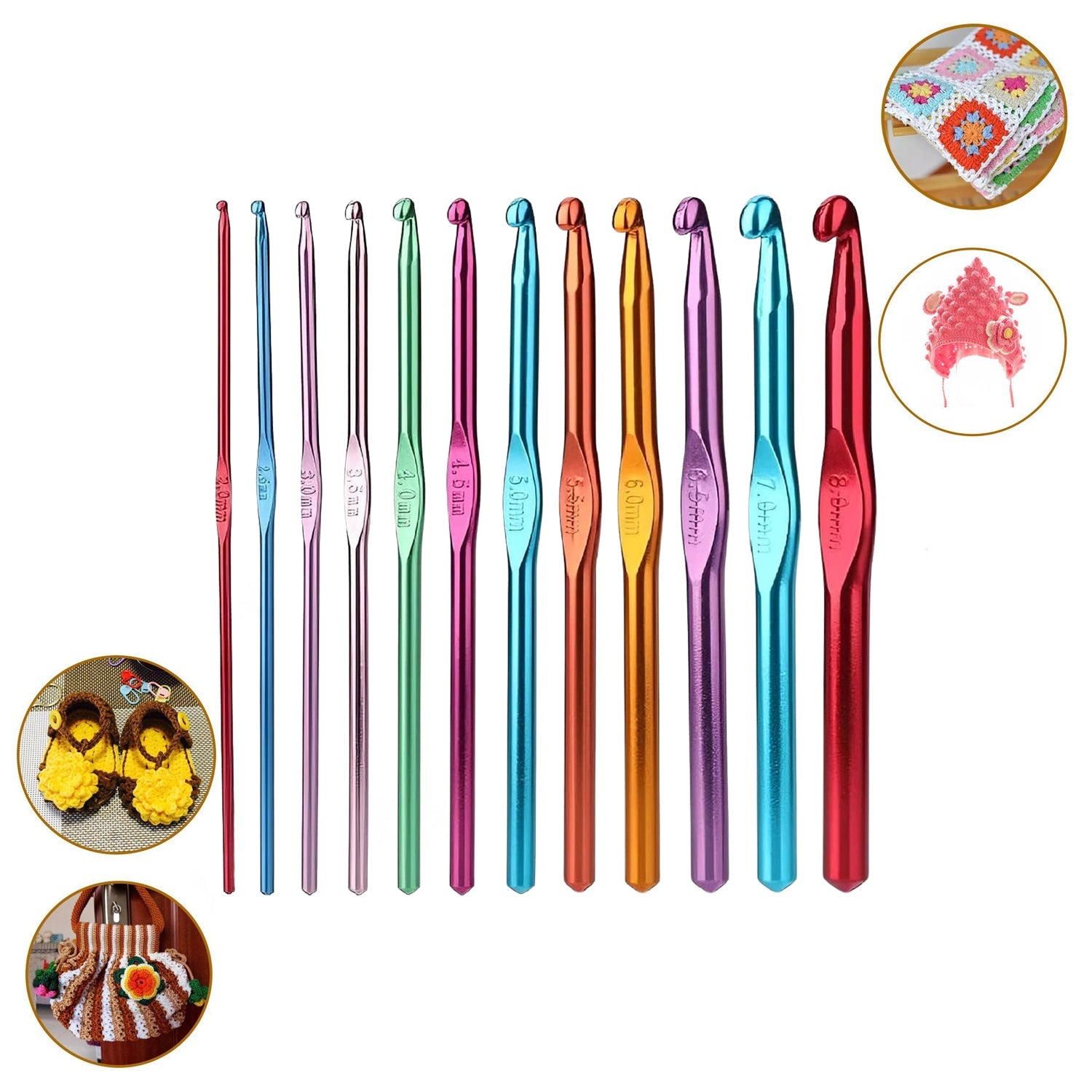 Aluminium Multicolor Knitting Needles Crochet Kit (12 Pcs Set) - LootFaat